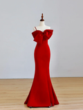 Elegant Glamour Mermaid Strapless Red Satin Long Prom Dress Party Dress Evening Dresses HZ1121