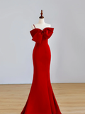 Elegant Glamour Mermaid Strapless Red Satin Long Prom Dress Party Dress Evening Dresses HZ1121