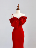 Elegant Glamour Mermaid Strapless Red Satin Long Prom Dress Party Dress Evening Dresses HZ1121