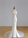 Simple Bridal Gown Mermaid Spaghetti Straps Satin White Wedding Dresses Minimalist Bridal Gowns HZ1121