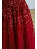 Elegant Glamour A line Spaghetti Straps Tulle Red Long Prom Dress Party Dress Evening Dresses HZ1121
