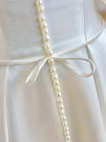 Simple Bridal Gown Ball Gown Short Sleeves Satin White Wedding Dresses Minimalist Bridal Gowns HZ1121