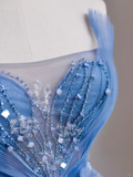 Elegant Glamour A line Strapless Blue Tulle Long Prom Dresses Party Dress Evening Dress HZ1121