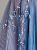 Elegant Glamour A line Strapless Blue Tulle Long Prom Dresses Party Dress Evening Dress HZ1121