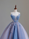 Elegant Glamour A line Strapless Blue Tulle Long Prom Dresses Party Dress Evening Dress HZ1121