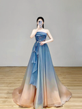 Elegant Glamour Ball Gown Strapless Blue Prom Dress Party Dress Evening Dresses HZ1121