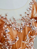 Elegant Glamour Ball Gown Strapless Orange Tulle Long Prom Dresses Party Dress Evening Dress HZ1121