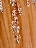 Elegant Glamour Ball Gown Strapless Orange Tulle Long Prom Dresses Party Dress Evening Dress HZ1121