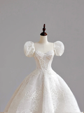 Simple Bridal Gown Ball Gown Short Sleeves Lace White Wedding Dresses Minimalist Bridal Gowns HZ1121