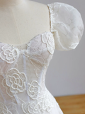 Simple Bridal Gown Ball Gown Short Sleeves Lace White Wedding Dresses Minimalist Bridal Gowns HZ1121