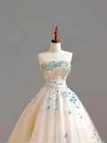 Elegant Glamour Ball Gown Strapless Blue Beads 21st Birthday Dresses Evening Gown Birthday Outfits Evening Dress For Women HZ1121