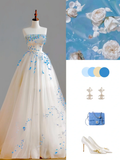 Elegant Glamour Ball Gown Strapless Blue Beads 21st Birthday Dresses Evening Gown Birthday Outfits Evening Dress For Women HZ1121