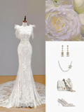 Ethereal Wedding Dress Mermaid Straps Lace White Wedding Dresses Corset Bridal Gowns HZ1121