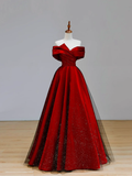 Elegant Glamour Ball Gown Off The Shoulder Red Prom Dress Party Dress Long Evening Dresses HZ1121