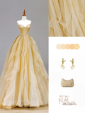 Elegant Glamour Ball Gown Spaghetti Straps Tulle Gold Long Prom Dress Party Dress Evening Dresses HZ1121