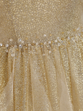 Elegant Glamour Ball Gown Spaghetti Straps Tulle Gold Long Prom Dress Party Dress Evening Dresses HZ1121