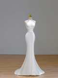Ethereal Wedding Dress Mermaid Halter Satin White Wedding Dresses Corset Bridal Gowns HZ1121