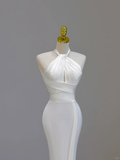 Ethereal Wedding Dress Mermaid Halter Satin White Wedding Dresses Corset Bridal Gowns HZ1121