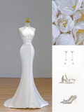 Ethereal Wedding Dress Mermaid Halter Satin White Wedding Dresses Corset Bridal Gowns HZ1121