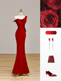 Elegant Glamour Mermaid One Shoulder Red Prom Dress Party Dress Long Evening Dresses HZ1121