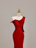Elegant Glamour Mermaid One Shoulder Red Prom Dress Party Dress Long Evening Dresses HZ1121