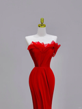 Elegant Glamour Mermaid Strapless Red Prom Dress Party Dress Long Evening Dresses HZ1121