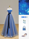 Elegant Glamour Ball Gown Strapless Blue Tulle Prom Dress Party Dress Long Evening Dresses HZ1121