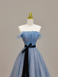 Elegant Glamour Ball Gown Strapless Blue Tulle Prom Dress Party Dress Long Evening Dresses HZ1121