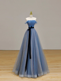 Elegant Glamour Ball Gown Strapless Blue Tulle Prom Dress Party Dress Long Evening Dresses HZ1121