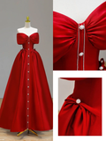 Elegant Ball Gown Strapless Satin Red Long Prom Dress Party Dress Evening Dresses HZ1121