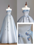 Elegant Glamour Ball Gown Strapless Blue Evening Gown Birthday Outfits Evening Dresses For Women HZ1121