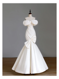 Simple Bridal Gown Mermaid Off The Shoulder Satin Short Sleeves White Wedding Dresses Minimalist Bridal Gowns HZ1121