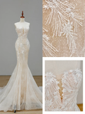 Simple Bridal Gown Mermaid Sweetheart Lace Sleeveless White Wedding Dresses Minimalist Bridal Gowns HZ1121