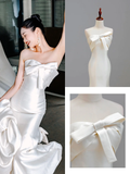 Ethereal Wedding Dress Mermaid Strapless Satin White Wedding Dresses Bridal Gowns HZ1121