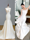Ethereal Wedding Dress Mermaid Strapless Satin White Wedding Dresses Bridal Gowns HZ1121