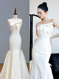 Ethereal Wedding Dress Mermaid Strapless Satin White Wedding Dresses Bridal Gowns HZ1121