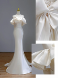 Ethereal Wedding Dress Mermaid Off The Shoulder Satin White Wedding Dresses Bridal Gowns HZ1121