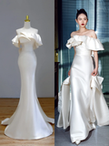 Ethereal Wedding Dress Mermaid Off The Shoulder Satin White Wedding Dresses Bridal Gowns HZ1121