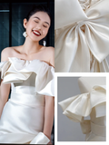 Ethereal Wedding Dress Mermaid Off The Shoulder Satin White Wedding Dresses Bridal Gowns HZ1121