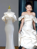 Ethereal Wedding Dress Mermaid Off The Shoulder Satin White Wedding Dresses Bridal Gowns HZ1121