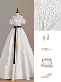 Ethereal Wedding Dress Ball Gown Off The Shoulder Satin White Wedding Dresses Bridal Gowns HZ1121