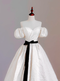 Ethereal Wedding Dress Ball Gown Off The Shoulder Satin White Wedding Dresses Bridal Gowns HZ1121