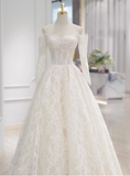 Classic Bridal Gown Ball Gown Off The Shoulder Long Sleeves Lace White Wedding Dresses Minimalist Bridal Gowns HZ1121