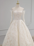 Classic Bridal Gown Ball Gown Off The Shoulder Long Sleeves Lace White Wedding Dresses Minimalist Bridal Gowns HZ1121