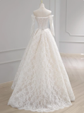 Classic Bridal Gown Ball Gown Off The Shoulder Long Sleeves Lace White Wedding Dresses Minimalist Bridal Gowns HZ1121