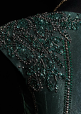 Vintage A Line Scoop Green Tulle Slit Long Prom Dress Party Dress Evening Dresses HZ1121
