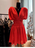 Simple A line V Neck Red Short Homecoming Dress Summer Hoco Dresses Cocktail Dress HZ1121