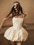Simple Ball Gown Spaghetti Straps Lace Beige Homecoming Dress Summer Hoco Dresses Cocktail Dress HZ1121