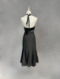 Classy A line Halter Chiffon Black Homecoming Dress Summer Hoco Dresses Cocktail Dress HZ1121