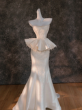 Retro Wedding Dress Mermaid Strapless Long Satin Ivory Wedding Dresses Bridal Gowns HZ1121